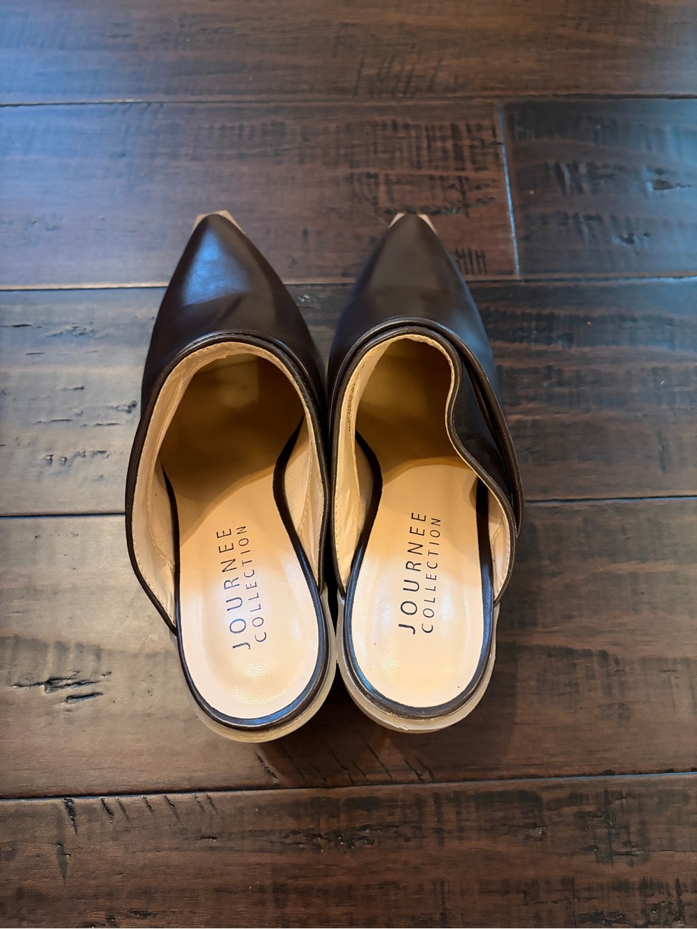 Journee Pointed Toe Mule chocolate Brown classy  neutral chunky block heel - Picture 6 of 10